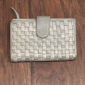 Kane M Wallet Brown Woven 100% Genuine Leather Sea Foam Green Boho Minimalist